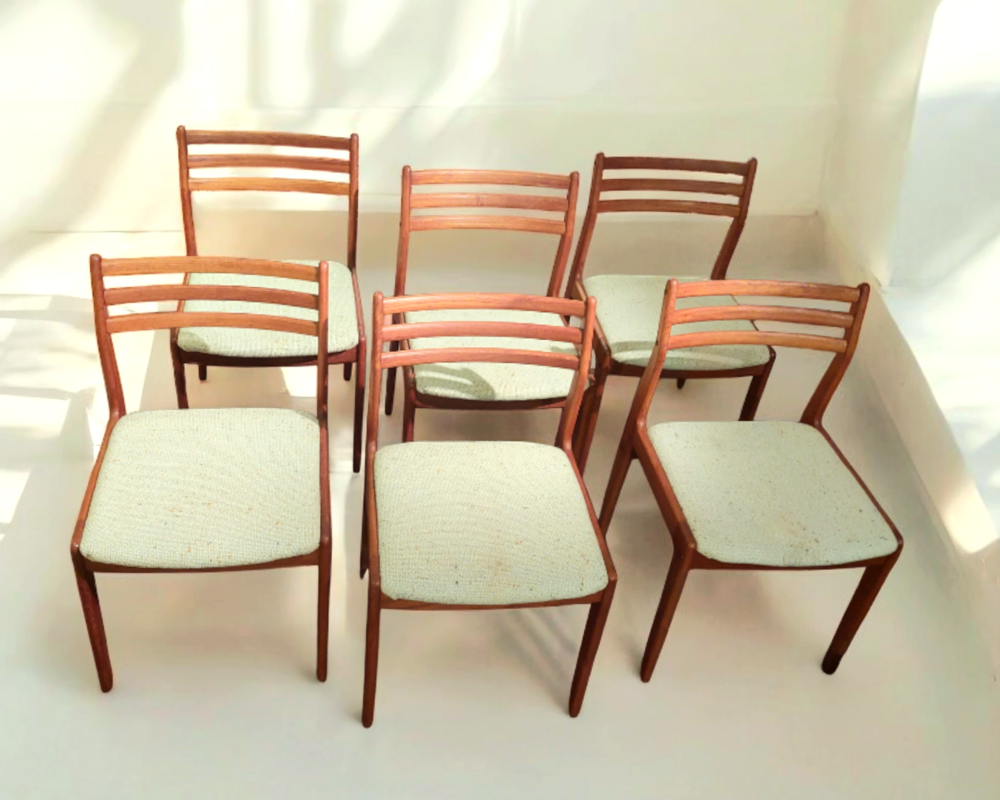 S 301 JC Set 6 teak scandinavian dining chairs, Denmark 1960s