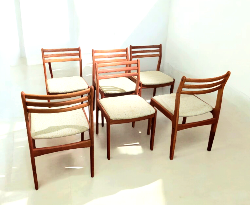 S 301 JC Set 6 teak scandinavian dining chairs, Denmark 1960s