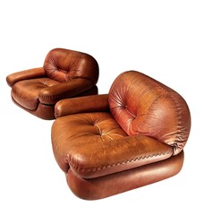 S 307 SR pair of brown leather armchairs by Sapporo