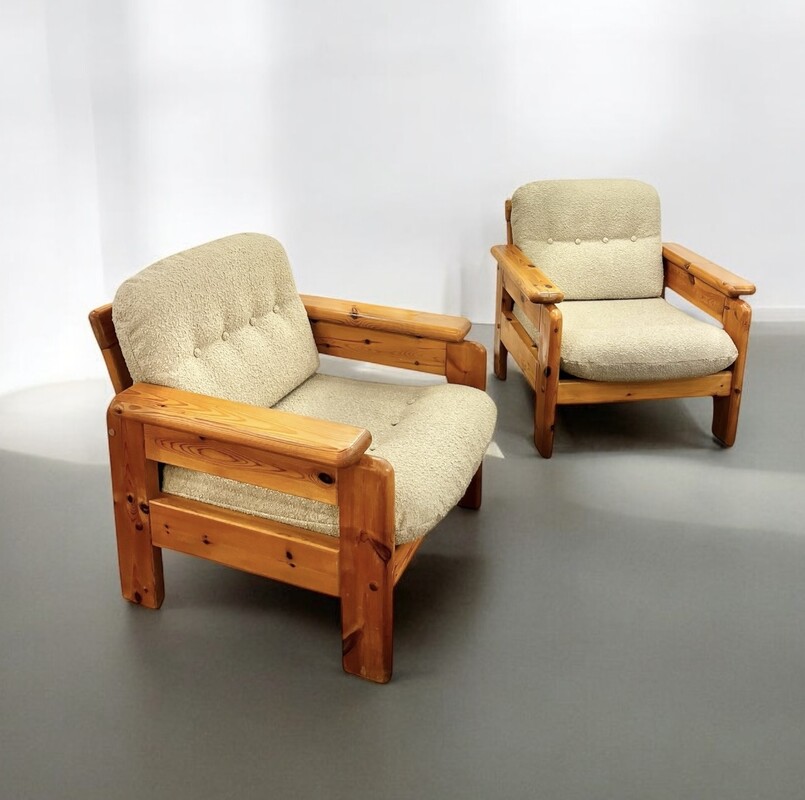 S 316 JD/RC pair of pinewood armchairs, 1970’s