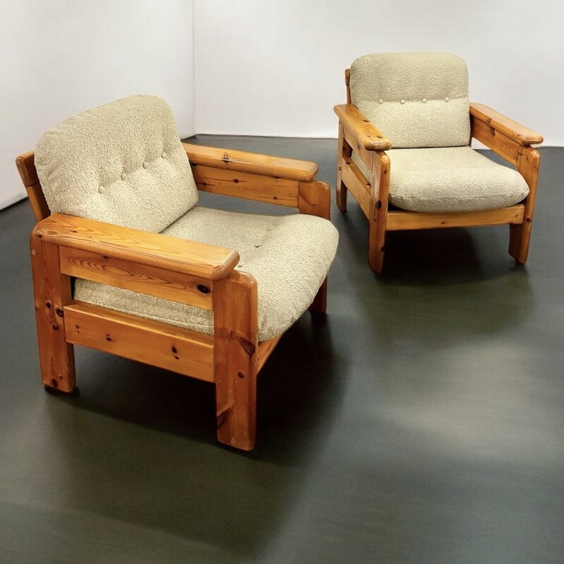 S 316 JD/RC pair of pinewood armchairs, 1970’s